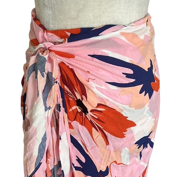NEW Le Salty Label Pink Tropical Floral Sarong Tie Waist Wrap Midi Skirt - S - Picture 2 of 12